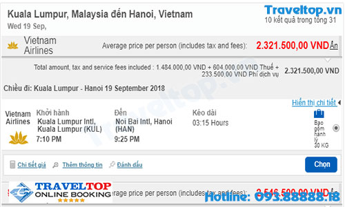  vé máy bay từ Malaysia về Việt Nam 